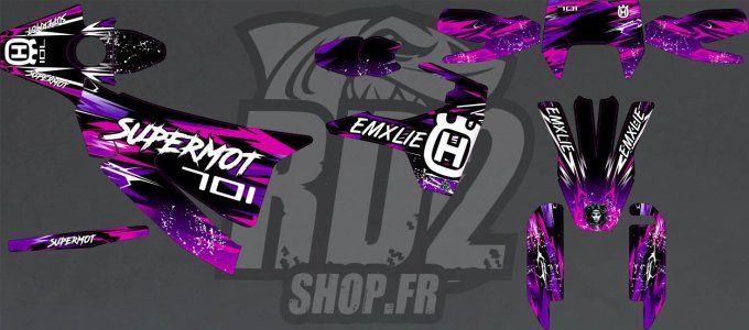 701 - HVA - kit deco - rose - violet - holographique - chrome - stickers - husqvarna -