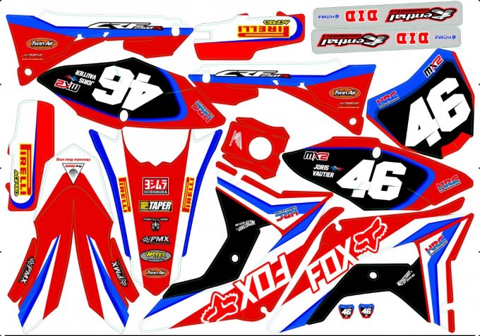 Kit déco Semi-perso fox Honda CRF CR  CRFX 125 / 250 / 450 - 2019 / 2020 / 2021 / 2022 / 2023 