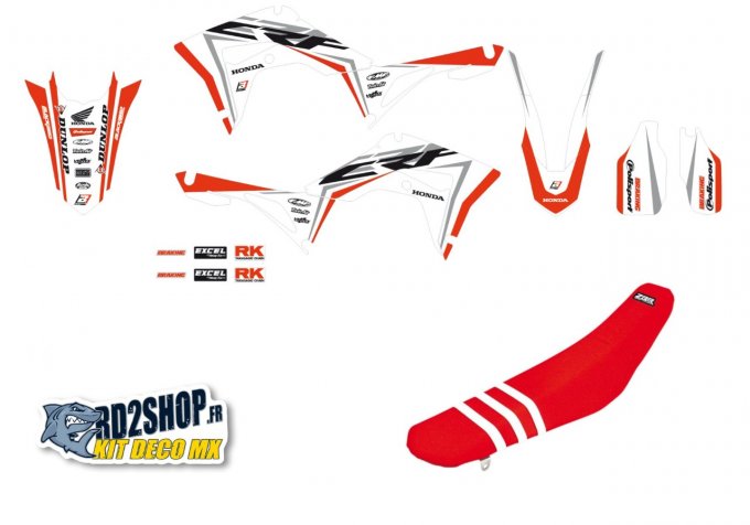 Kit Déco + Housse Honda CRF 250 / 450 ( 2017 à 2020 ) CRFX 450 blanche + housse selle