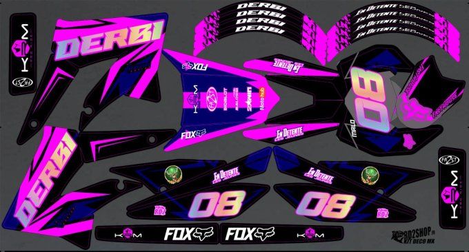 Derbi Xtrem - kit deco - rose - drd - holographique - chrome -
