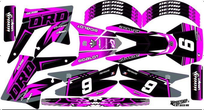 Derbi Xtrem SM rose - kit deco rose drd - kit deco rose xtrem - kit deco rose voca -