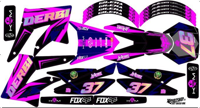 Derbi Xtrem SM 50 kit deco holo - kit deco rose holo rieju - kit deco holographique 50 - kit deco ch