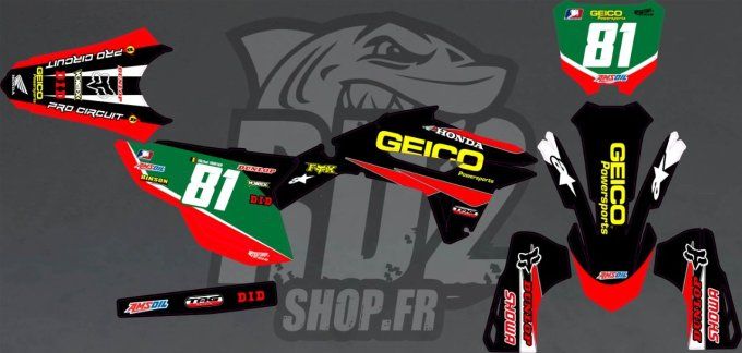 honda - kit deco - graphics - geico -CRF- 450 -2021-2022-2023-2024 - 2025-CRF- 250 -2026-