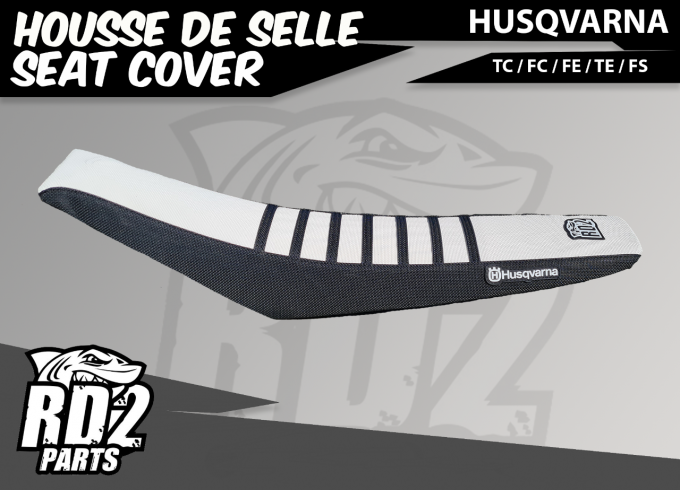 housse de selle - hva - husqvarna - noir blanc - rd2parts - tc - fc - fe - te - fs - 85 - 125 - 300 