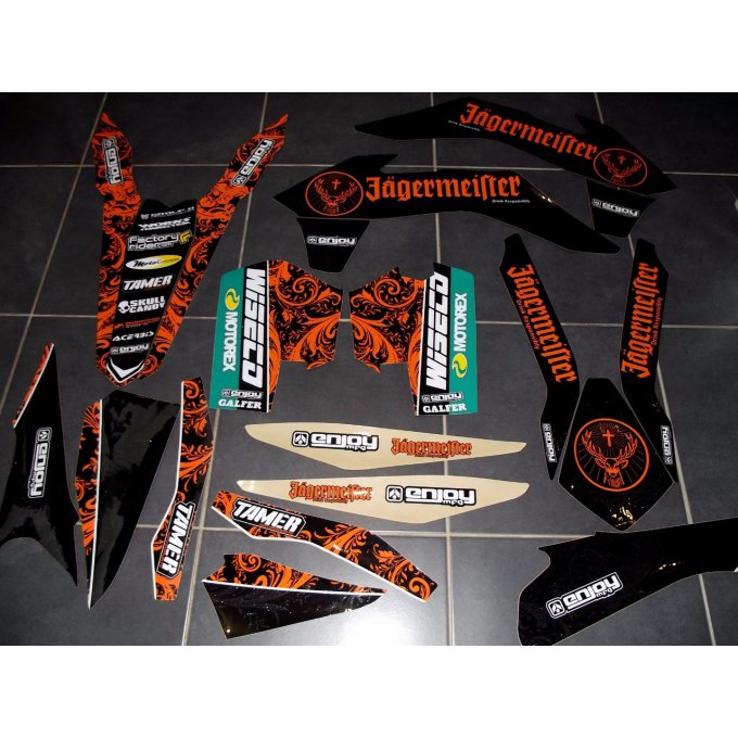 Kit déco autocollant ' JAGERMEISTER Série Pailleté Ktm SX / SX / EXC ( 2013 / 2014 / 2015 / 2016 )