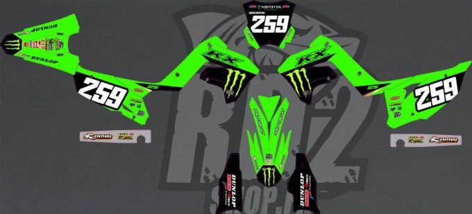 Kawasaki -Polisport -Restyle -KX 125-250- 2003-2008 kit deco - monster - perso -