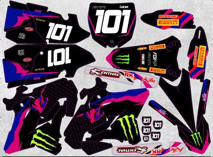 kit deco -50 anniversaire - noir - black - monster - YZ -125-250 2015-2021 -