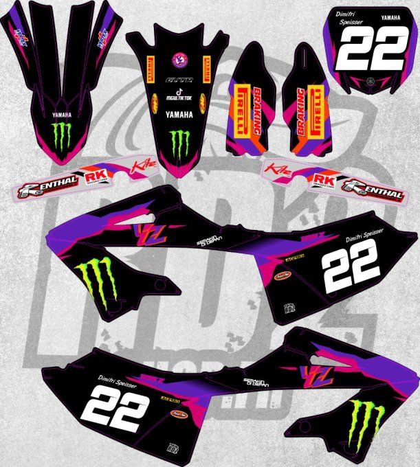 kit deco- black - noir - monster - yz - rose - yz125 - yz250 - chrome - pailleté - holographique - r