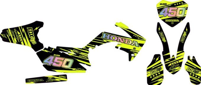 kit deco - crf - 250 - crf250 - crf450 - fluo - chrome - pailleté - jaune fluo -