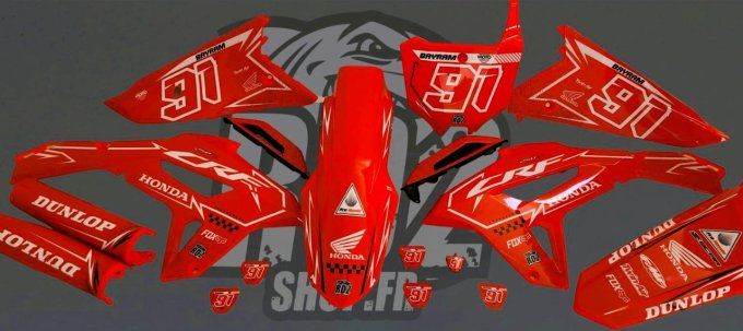 kit deco - crf - honda - crf250 - crf450 - replica - red - rouge - graphics - perso - fmf - fox - rd
