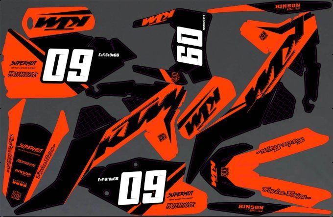 kit deco - exc - excf - tpi - ktm - perso - orange - noir - graphics -