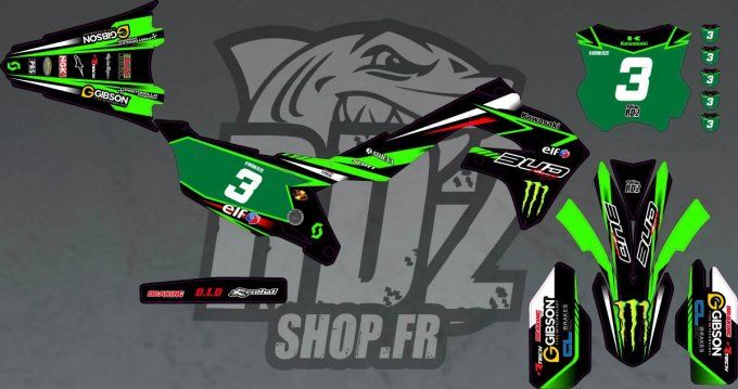 kit deco  - graphics - kawasaki - kxf - kx - 250 - 450 - 2018 - 2019 - 2020 - 2021 - bud - monster -