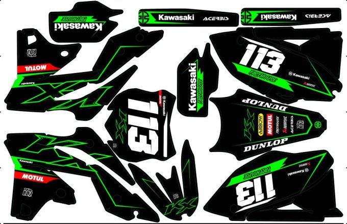 kit deco - graphics - monster - kawa - kxf - 250 - 450 - noir - black - monster - rd2 -