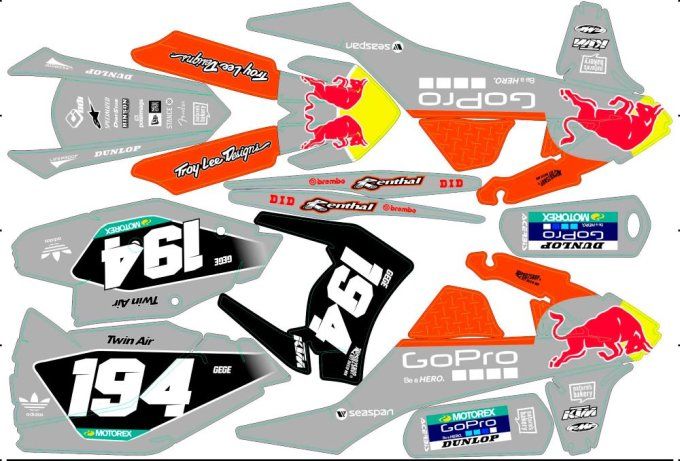 kit deco - graphics - redbull - gopro - gris - orange - ktm - sxf - exc - sx -