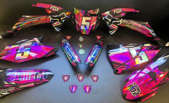 kit deco - graphics - rose - ktm - sx - 50 - 65 - 85 - holographique - mx - motocross - sx85 - pink