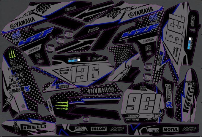 kit deco - gris - black - bleu - yzf - 250 - 450 - 2019 - 2020 - 2021 - 2022 - 2023 - 2024 - 2025 - 