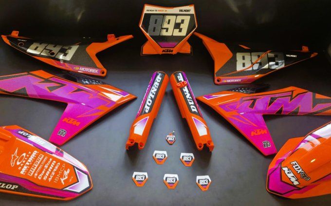 kit deco - kit plastiques - ktm - sx - sxf - orange violet - chrome - grip - 125 - 250 - 300 - 350 -