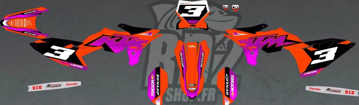 kit deco - ktm - 65sx - violet - rose -65 Sx-sx50 - 2025 - 2026 - 2027 - 65 - 50 -2022 - 2023 -50 - Kit déco Semi-perso KTM SX 50 / 65  ( 2005 à 2026 )