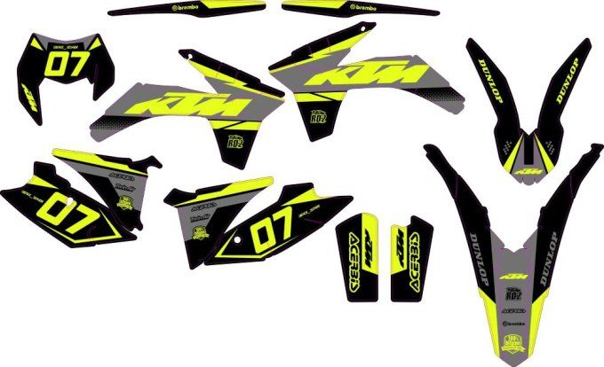 kit deco - ktm - kit deco ktm jaune fluo - graphics neon ktm yellow - stickers fluo ktm - sx - sxf  