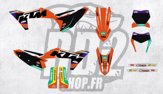 kit deco - ktm - sxf - sx - exc - excf - 2025 - 2023 - 2024- violet - rd2 - autocollants - noir - 12