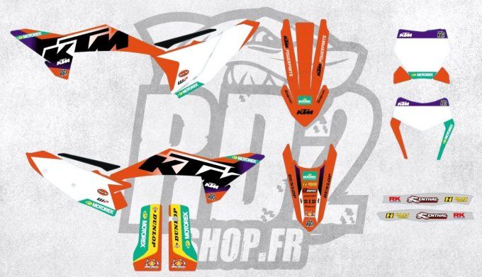 kit deco - ktm - sxf - sx - exc - excf - 2025 - 2026 - graphics- violet - rd2 - autocollants - blanc