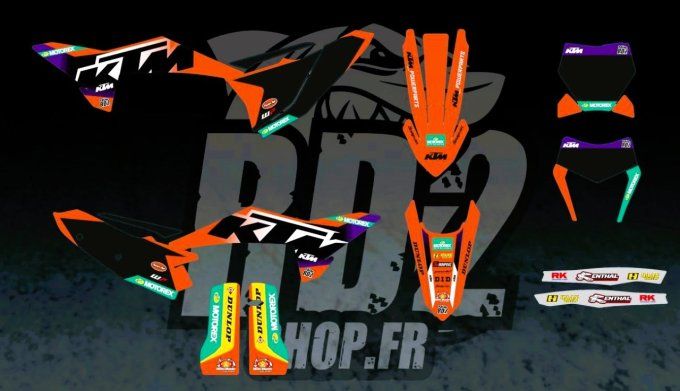 kit deco - ktm - sxf - sx - exc - excf - 2025 - 2026 - violet - rd2 - autocollants - noir - 125 - 25