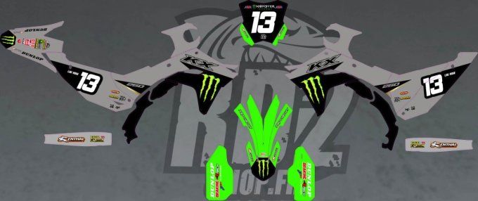 kit deco - KXF - 450- 2024 - 2025 - KXF -250 -perso - gris - monster - graphics - kit -
