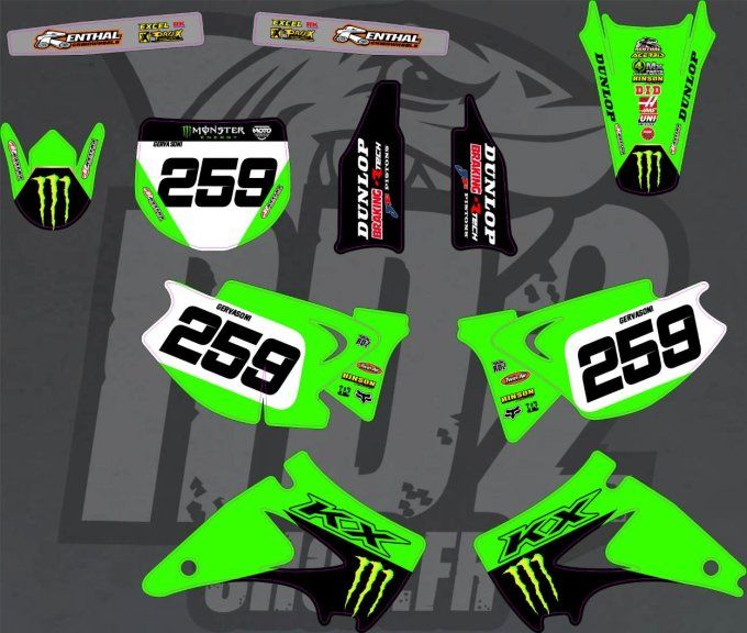 kit deco - monster - vert - kawasaki - kx125 - kx250 - graphics - stickers -