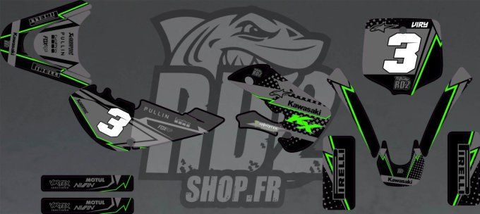 kit deco - perso - kawasaki - kx65 - kx - 65 - 85 - gris - vert - noir -