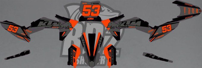 kit deco - perso - ktm - gris - noir - orange -50-65-85- 2024 - 2025-2026-2027-