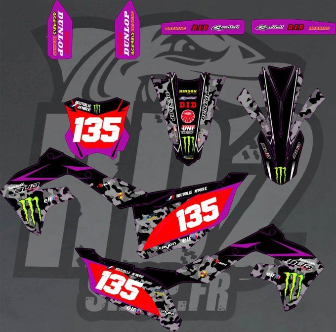kit deco - perso - kxf - kawasaki - violet - 250 - 450 -rd2shop -