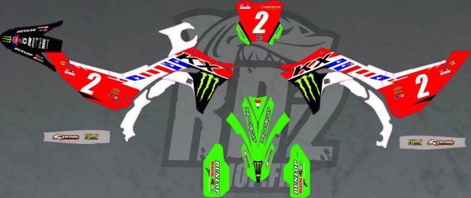 kit deco - perso- KXF - kx -  450 - 250 -  2024 - 2025 -2026 - 2027 - monster - blanc - vert -kawasa