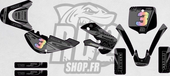 kit deco - perso - stickers - kawasaki - kx65 - kx - 65 - 85 - gris - vert - noir -