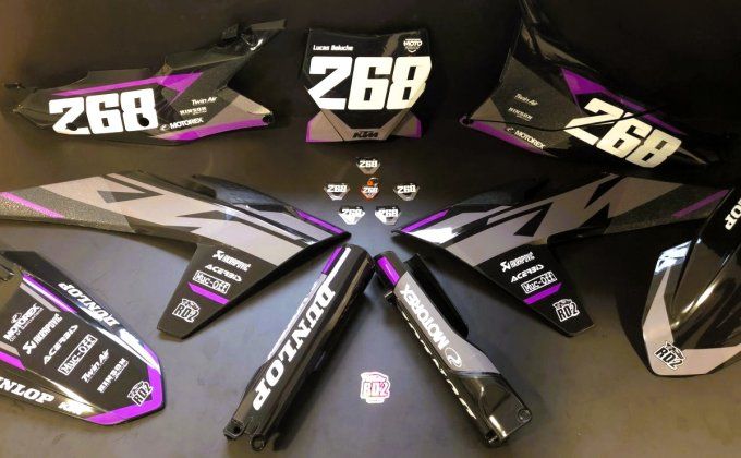 kit deco - perso - violet - gris -ktm - sx 125 - 2023 - 2024 - 2025 - 2026 - 2027 - sxf 250 -