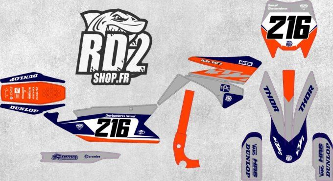 kit deco - replica ktm - ycf - bigy - start - pilot - sp3 - gris - orange - pitbike -