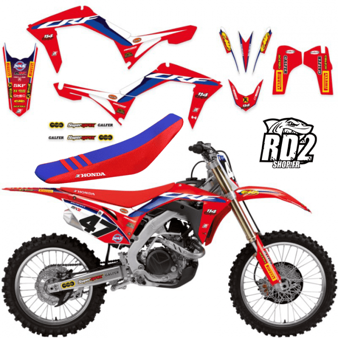 kit deco - housse de selle - honda - hrc - rouge - bleu - rd2shop - crf - 250 - 450 - 2017 - 2018 - 