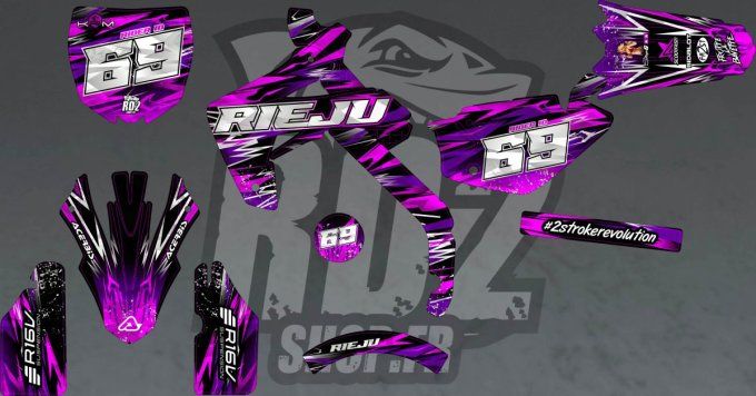 kit deco - Rieju - MRT - Pro- rose- violet - holographique - chrome - bklf-