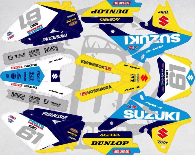 kit deco - rmz - 250 - suzuki - 450 - chrome - holo - jaune - bleu - graphics - stickers