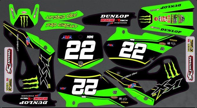 kit deco - stickers - perso - kawa - KX -125 -250- 1999-2000-2001-2002 -monster - procircuit -