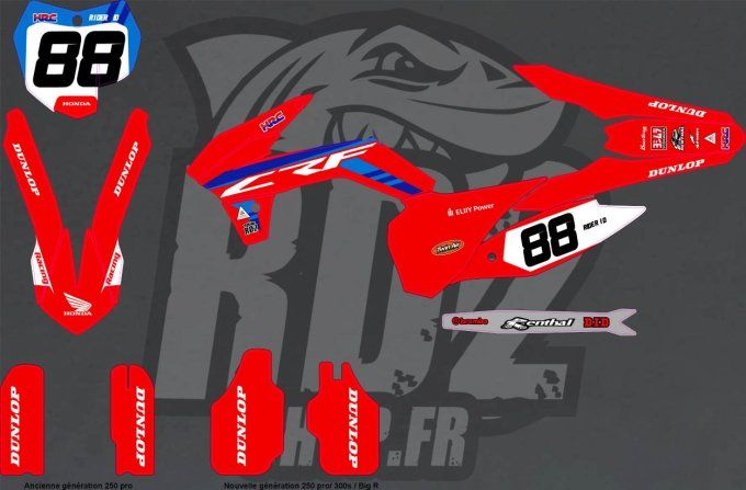kit deco - stickers - rouge -Big R - Mini mx -CRZ -ERZ- 250 PRO - 300 - 300s pro - 250- motocross -