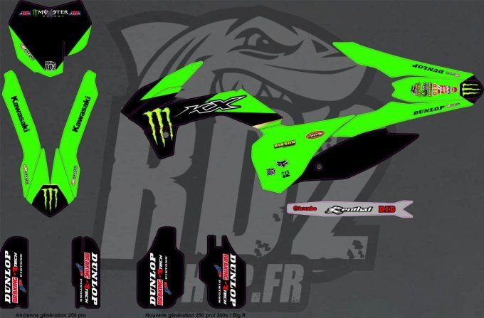 kit deco - stickers - vert -CRZ -ERZ- 250 PRO - 300s - 300s pro - 250 Big R Mini mx - kxf -