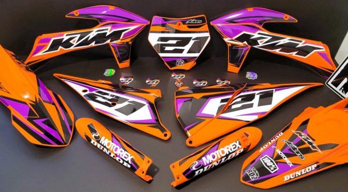 kit deco - violet - ktm - sx - sxf - 125 - 250 - 350 - 2019 - 2020 - 2021 - 2022 - orange - graphics