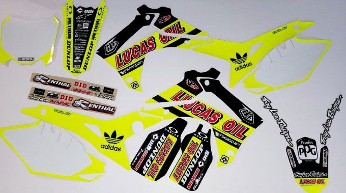 kit deco - graphics - crf - lucas oil - jaune fluo - team - honda - 250 - 450 - 2013 - 2014 - 2015 -