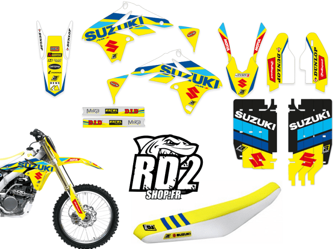 kit deco - graphics - decals - autocollant - suzuki - rmz 250 - strijbos - racing team - jaune - bla