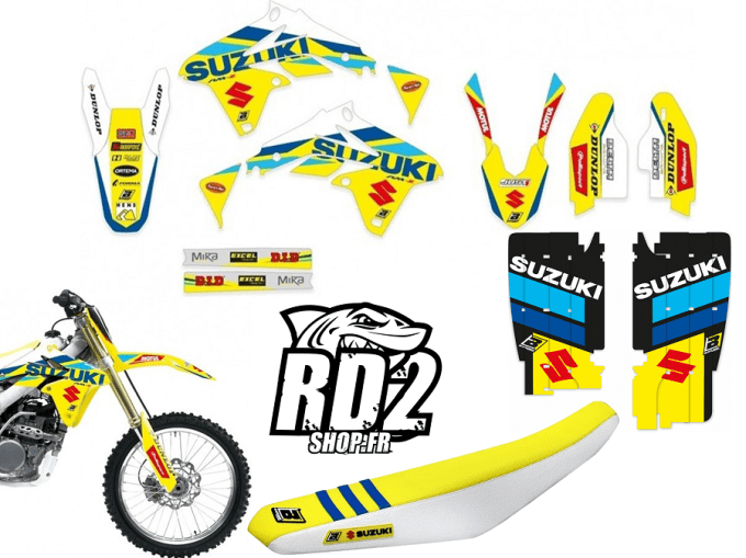 kit deco - graphics - decals - autocollant - suzuki - rmz 450 - strijbos - racing team - jaune - bla