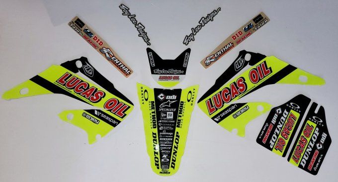 kit deco - graphics - decals - lucas oil - jaune fluo - cr - 125 - 250 - honda