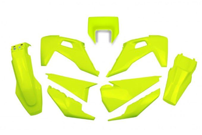 kit plastique ufo jaune fluo , kit plastique husqvarna , kit plastique te , kit plastique fe ,kit pl