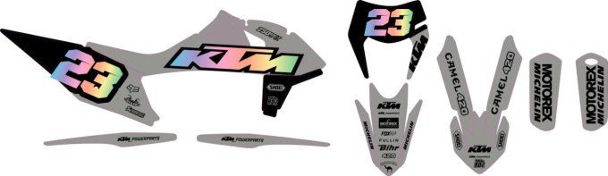 KTM EXC 250-350-450 2020-2023 - kit deco holographique ktm - kit deco gris ktm sxf 2022 - kit deco g