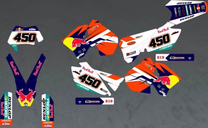 ktm - kit deco -redbull - exc - excf - 2005 - 2006 - 2007 - stickers -
