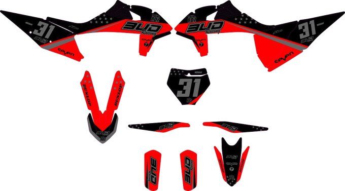 KTM SX -  125-150-250 -  SX-F- 250-350-450 2019-2022 -  Rouge - bud - kit deco - graphics kit - rd2